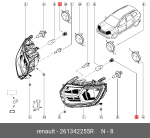 Патрон лампы RENAULT Megane,Fluence указателя поворота OE 261342255R RENAULT