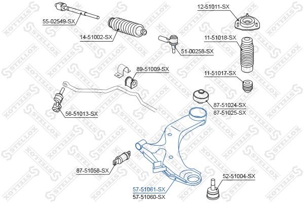 рычаг левый!\ Hyundai Elantra/Lantra 00> 57-51061-SX STELLOX