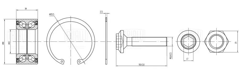 Подшипник ступицы VW Sharan (95-) перед. (кмпл: подшип./гайка/кольцо/болт) (CS 1 CS1082 TRIALLI