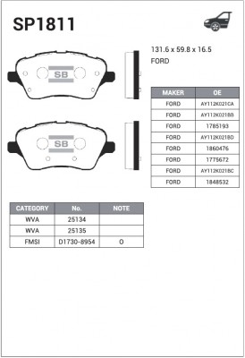 Колодки тормозные FORD Fiesta (08-) передние (4шт.) SANGSIN SP1811 SANGSIN