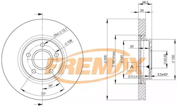 диск тормозной передний! 16' wheel\ Volvo S40/V50 1.8/2.4/2.5/2.0TD 04> BD3937 FREMAX