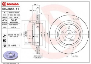 09.A818.11 диск тормозной задний!\ MB W221/R230 5.5 M273 05> 09.A818.11 BREMBO