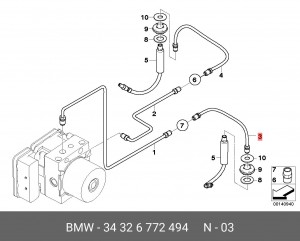 трубопровод тормозной !M10XM10 \BMW 5' E60, 6 E63/E64 34 32 6 772 494 BMW