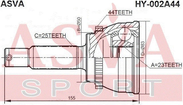 ШРУС НАРУЖНЫЙ 23x50x25 [12] HY002A44 HY-002A44 ASVA