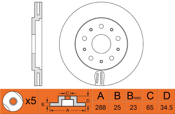 Диск тормозной VW Golf (03-06) AUDI A3 (98-03) передний вентилируемый (1шт.) NIB RN1379 NIBK