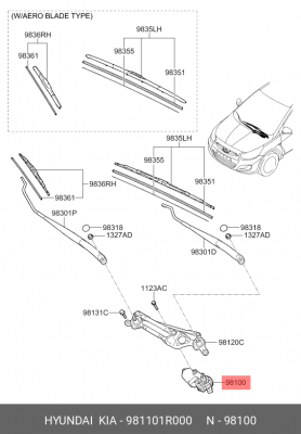 Мотор-редуктор стеклоочистителя HYUNDAI Solaris (11-) OE 981101R000 HYUNDAI KIA