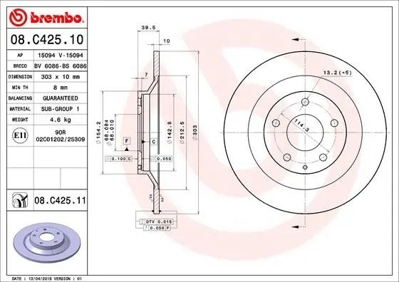 Диск тормозной 08.C425.11 08.C425.11 BREMBO