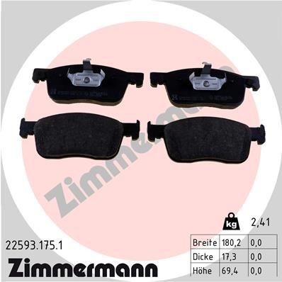 колодки дисковые !перед. 180x69x17 \ Citroen Jumpy,Peugeot Expert/Traveller, Toy 225931751 ZIMMERMANN