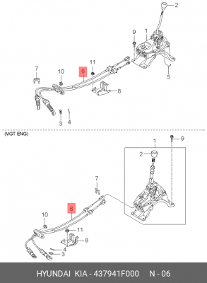 Трос КПП KIA Sportage (04-) OE 437941F000 HYUNDAI KIA