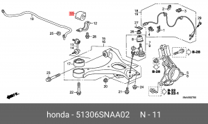 ВТУЛКА ПЕРЕДНЕГО СТАБИЛИЗАТОРА/BUSH,STAB 51306SNAA02 51306-SNA-A02 HONDA