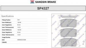 Колодки передние HYUNDAI PALISADE 1/19- SP4327 SP4327 SANGSIN