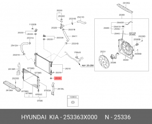 Втулка HYUNDAI Solaris радиатора нижняя OE 253363X000 HYUNDAI KIA