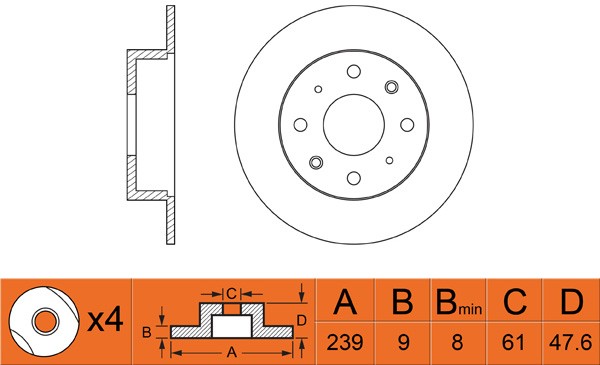 Диск тормозной HONDA FIT 2008 RN1052 RN1052 NIBK