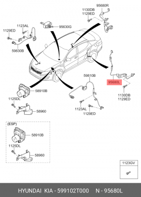 Датчик АБС KIA Optima (10-) колеса заднего левого OE 599102T000 HYUNDAI KIA