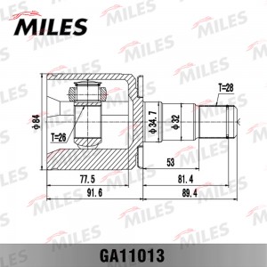 ШРУС внутренний левый MITSUBISHI Pajero II V14W-V55W 91-04 GA11013 GA11013 MILES