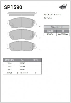 Колодки передние Toyota Camry 2.4/3.5 06- SP1590 SP1590 SANGSIN