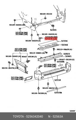 кронштейн бампера! заднего верхний, левый\ Toyota RAV4 15-18 52563-42040 TOYOTA