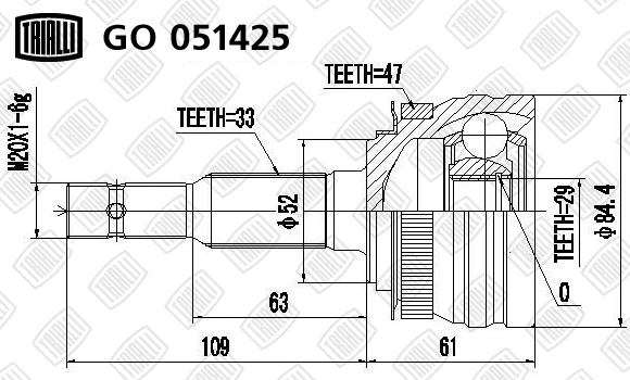 ШРУС наружный Daewoo Espero 95-/Nexia 95-/Lanos 97- ABS GO051425 GO 051425 TRIALLI