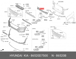 Абсорбер переднего бампера 86520D7500 HYUNDAI KIA