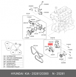 Натяжитель приводного ремня HYUNDAI Genesis OE 252812C000 HYUNDAI KIA