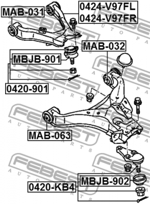 Рычаг верхн левый MITSUBISHI PAJERO III 0424-V97FL 0424-V97FL FEBEST