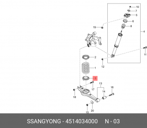 Проставка пружины SSANGYONG Actyon (10-) задней нижняя OE 4514034000 SSANG YONG