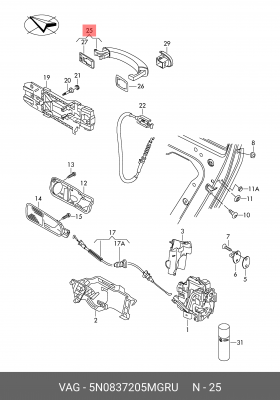 Ручка VW Polo (12-) двери наружная передняя OE 5N0 837 205 M GRU VAG