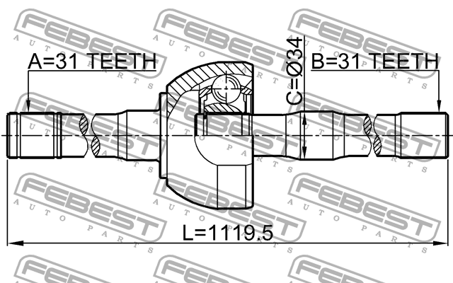 Вал привода 0214-Y61LH 0214-Y61LH FEBEST