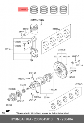 Кольца поршневые HYUNDAI HD65,72,78,County дв.D4DB d+0.00 комплект OE 2304045010 HYUNDAI KIA