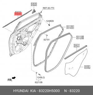 Уплотнитель стекла HYUNDAI Solaris (17-) двери задней правой наружный ОЕ 83220H5000 HYUNDAI KIA