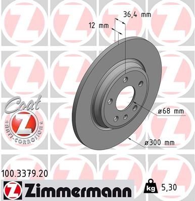 Диск тормозной AUDI A4,A5,A6,A7,Q5 задний (300х12) (1шт.) ZIMMERMANN 100337920 ZIMMERMANN