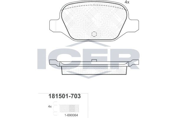 181501-703 колодки дисковые задние !\ Fiat Punto II 1.8i 16V 130 HGT99>/Doblo 1. 181501703 ICER
