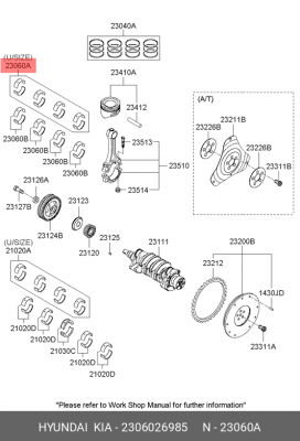 вкладыши шатунные! 0.25\ Hyundai Lantra/Accent 1.5i G4EK/G4FK 96> 2306026985 HYUNDAI