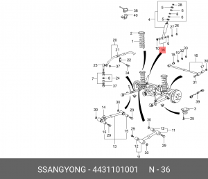 Втулка амортизатора SSANGYONG Rexton (02-),Korando заднего нижняя OE 4431101001 SSANG YONG