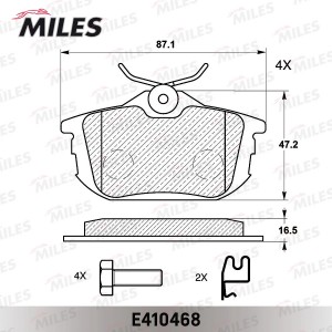 Колодки тормозные задние (без датчика + болты) (Смесь Low-Metallic) MITSUBISHI C E410468 MILES