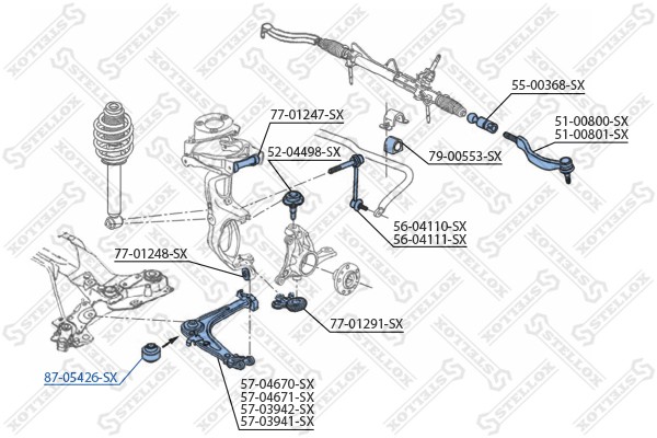 сайлентблок рычага пер.!\ Citroen C6 04>, Peugeot 407 all 04> 87-05426-SX STELLOX