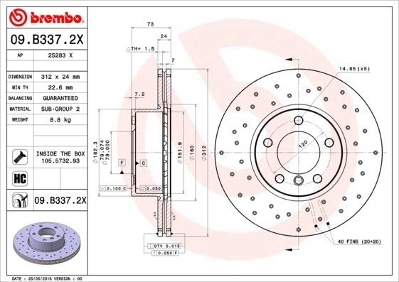 Диск перфорированный Brembo Xtra 09.B337.2X 09.B337.2X BREMBO