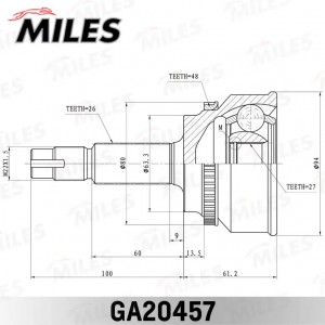 ШРУС наружный TOYOTA AVENSIS VERSO 2.0VVT-i 01- (с ABS) (GSP 859043) GA20457 GA20457 MILES