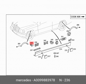 клипса! накладки крыла\MB W202 1.8 93-00 A 009 988 39 78 MERCEDES BENZ
