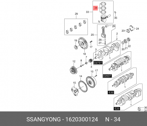 Кольца поршневые SSANGYONG Kyron (06-),Rexton (02-) (E32,28) комплект (на 1 порш 1620300124 SSANG YONG