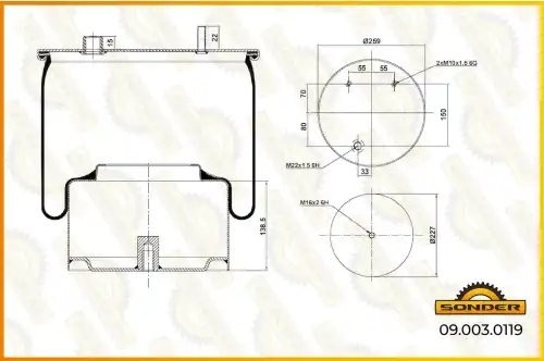 Пневморессора Premium со стаканом (металл) 2 шп.+возд. / 1 отв.); CF65/75/85IV/X 090030119 SONDER