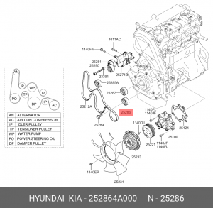 Ролик приводного ремня HYUNDAI Porter 2,Starex H-1 (07-) дв.D4CB KIA Sorento обв 252864A000 HYUNDAI KIA