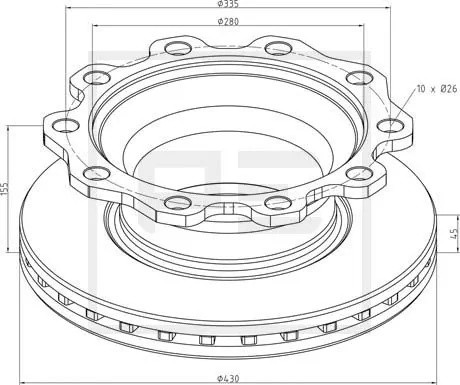 диск тормозной !430x155x280x335x45 n10x26\SAE 32600000A PETERS ENNEPETAL