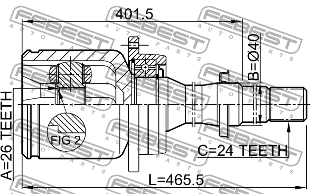 TOYOTA AVENSIS II (2003-2008) ПРАВЫЙ 26x40x24 0111-AZT250RH FEBEST