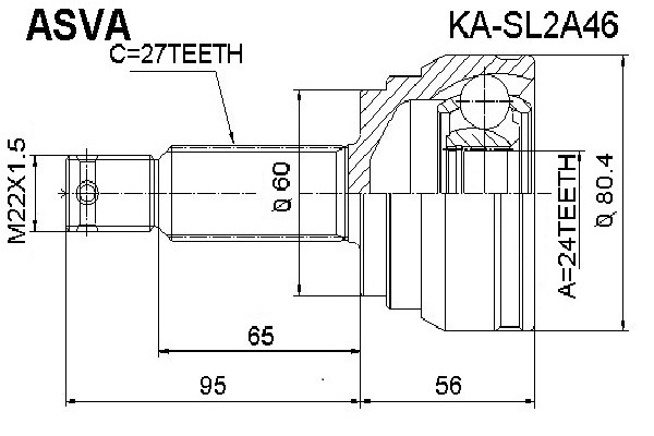 ШРУС НАРУЖНЫЙ 24x60x27 12 KASL2A46 KA-SL2A46 ASVA