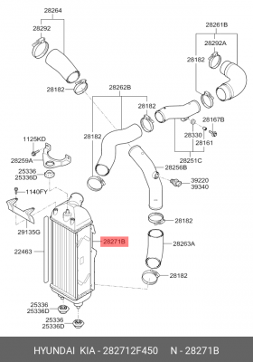 Охладитель HYUNDAI iх35 (10-) KIA Sportage (10-) наддувного воздуха OE 282712F450 HYUNDAI KIA