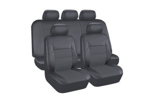 Авточехлы универсальные экокожа-полиэстер(сетка) серые (11 предм.) Luxury KRAFT KT835642 KRAFT
