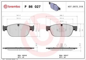 Колодки тормозные подходят для VOLVO XC90 II (256) 09/14  перед P86027 P86027 BREMBO