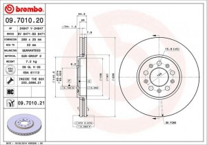 Диск тормозной VW Golf (97-06) AUDI A3 (99-06) передний вентилируемый (1шт.) BRE 09.7010.21 BREMBO