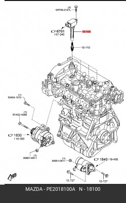 Катушка зажигания MAZDA 3 (13-),6 (12-),CX-5 (11-) OE PE2018100A MAZDA